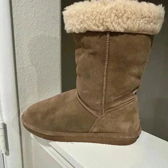 Winter Boots Bearpaw Tan Suede Marissa Boots Wool Blend Collar womens size 10 - Picture 5 of 11